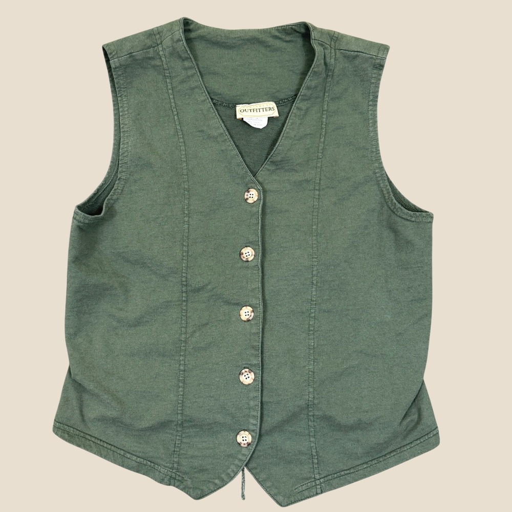 Vintage Northwest Outfitters Vest Women M Green Made USA Cotton Knit Waist Tie